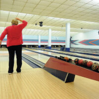 North Shore Bowl Mar 21-18
Photo Mike Wakefield

 Henny Bohlen holds on for a spare at
the Wednesday morning Ladies League -Friday Focus