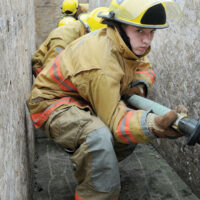 Fire Training Students
  -photo Mike Wakefield  May10/17
 
 Fire Fighter training for High school students ,part of Career Day 2017 through the NVSD44 . Students from across the District were brought to the NV Fire Training centre and run through some fire fighter training.Capt Gunther Kramer leads a group through fire suppression training.-News