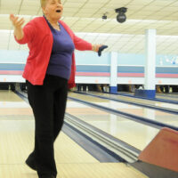 North Shore Bowl Mar 21-18
Photo Mike Wakefield

 Henny Bohlen can't believe she missed at
the Wednesday morning Ladies League. photo Mike Wakefield