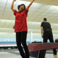 NS Bowl3 Special Olympians 
 Mar 22-18
 

Emilie Narcise Celebrates a strike. photo Mike Wakefield