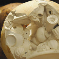 Like an Archiological dig, items reveal themselves through openings in the casting